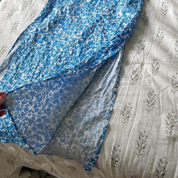 Zara Cutout Midi Linen Blend Dress Blue and White European Floral XS - Picture 7 of 10